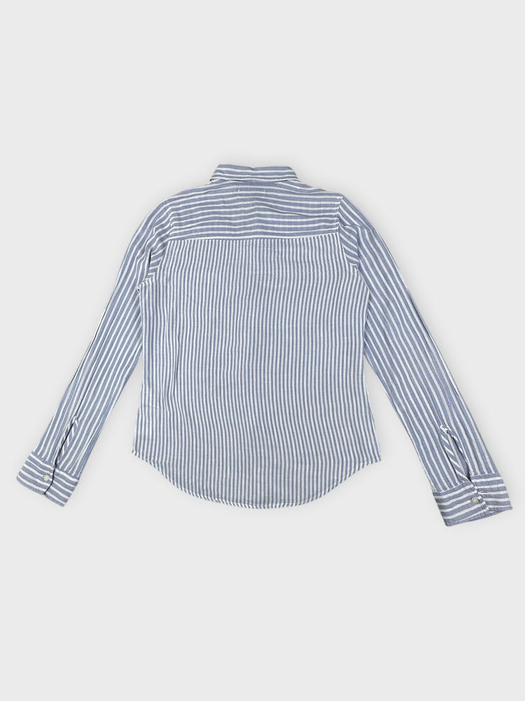 Ocean Stripe Cotton Button-Up Shirt (S)