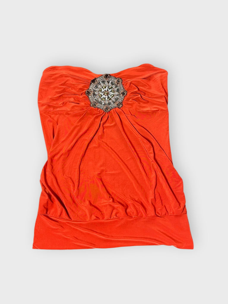 detail view, Jots Orange Beaded Strapless Tube Top, vintage Y2K second hand piece