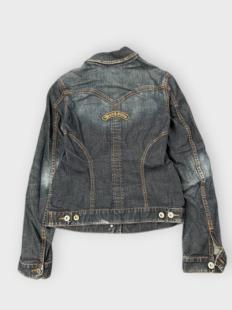 back view, Parasuco Distressed Denim Jacket with Contrast Stitching, vintage Y2K second hand piece