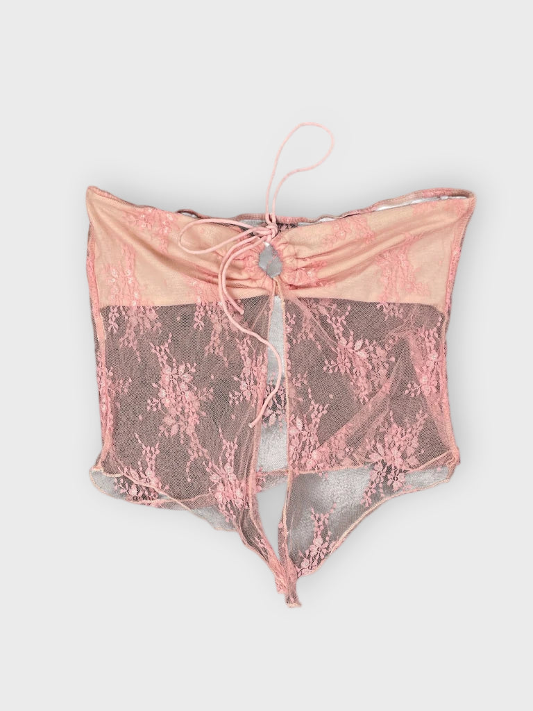 front view, Pink Lingerie Pattern Top, vintage Y2K second hand piece