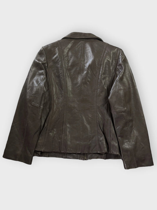back view, Preston & York Brown Faux Leather Jacket Women, vintage Y2K second hand piece