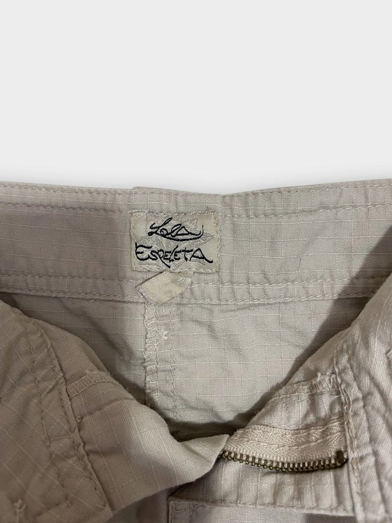 detail view, Lola Espeleta Khaki Vintage Utility Cargo Mini Skirt — Embroidered Cotton Chevrons M, vintage Y2K second hand piece, image 6