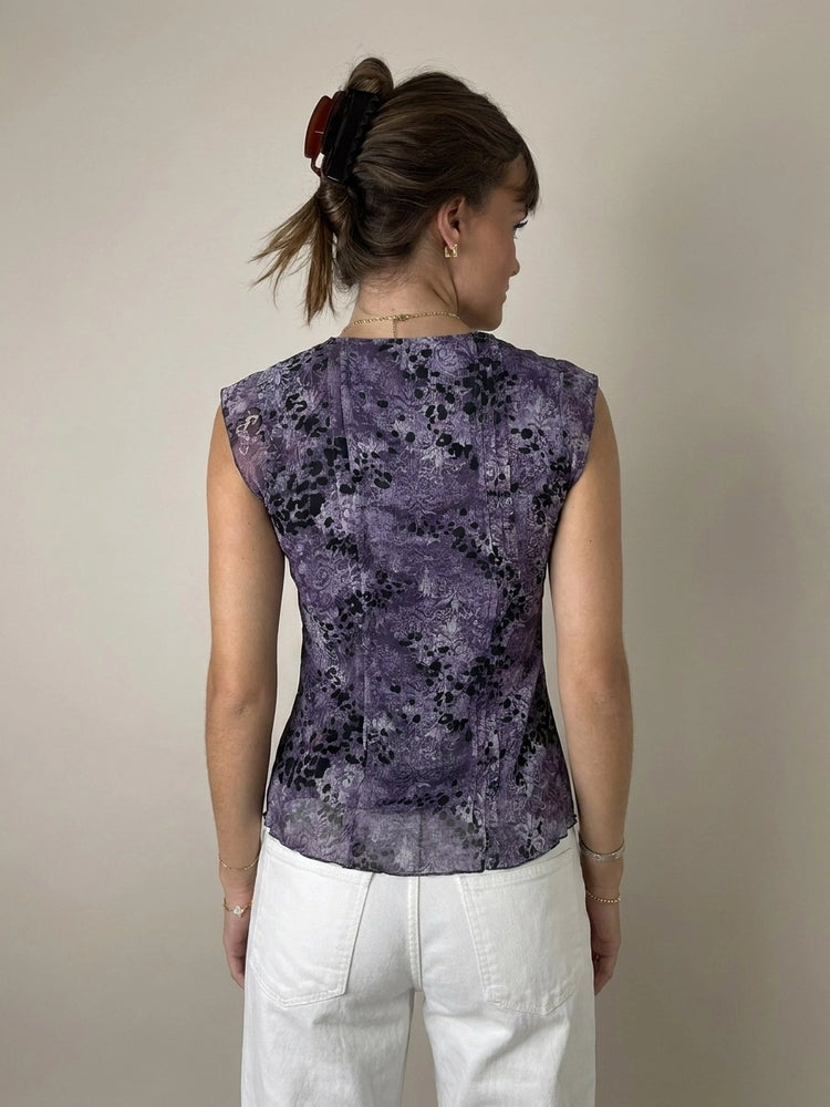 Purple Floral Lace Top with Keyhole (M)