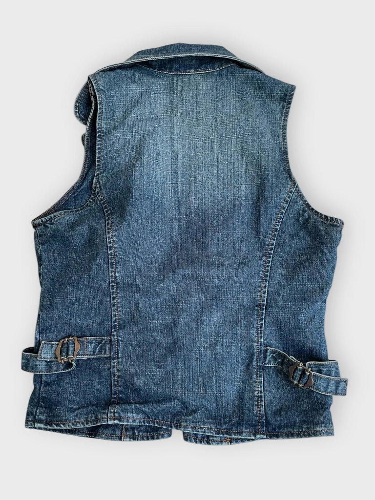 detail view, Refuge rebel brass – dark denim vest, vintage Y2K second hand piece, image 6