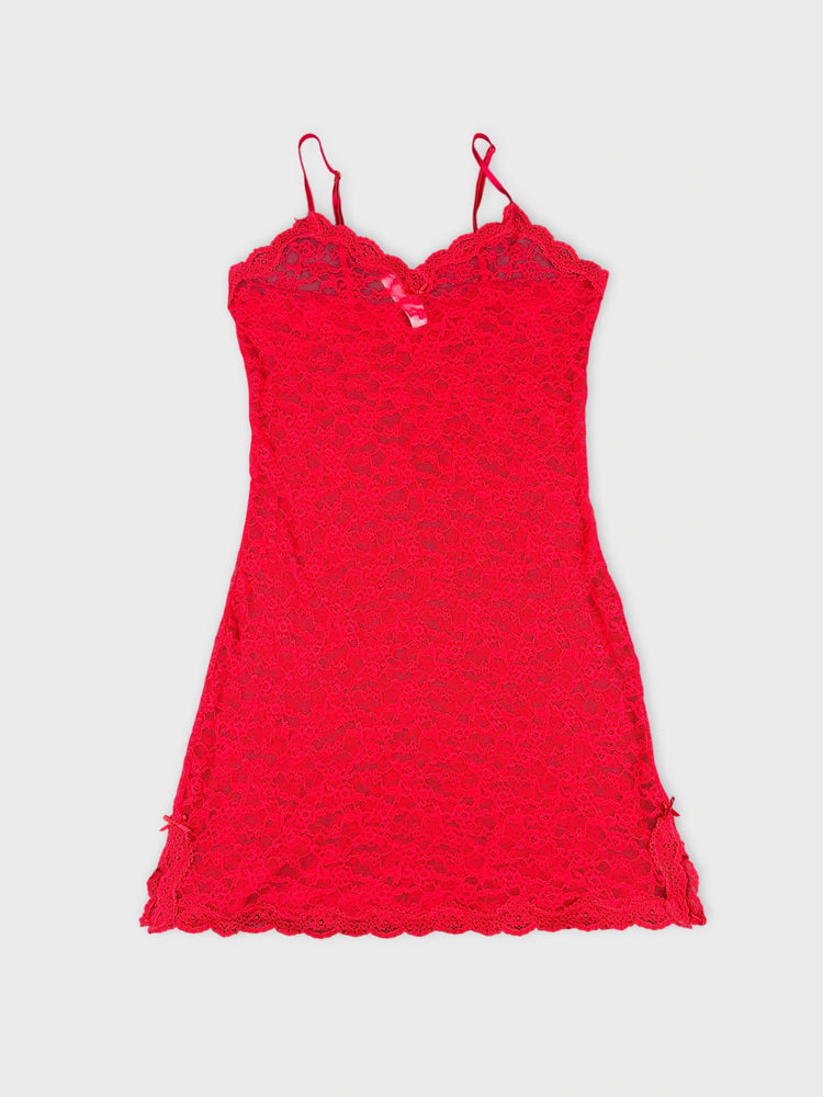 Red Lace Cami Top with Sweetheart Neckline (S)