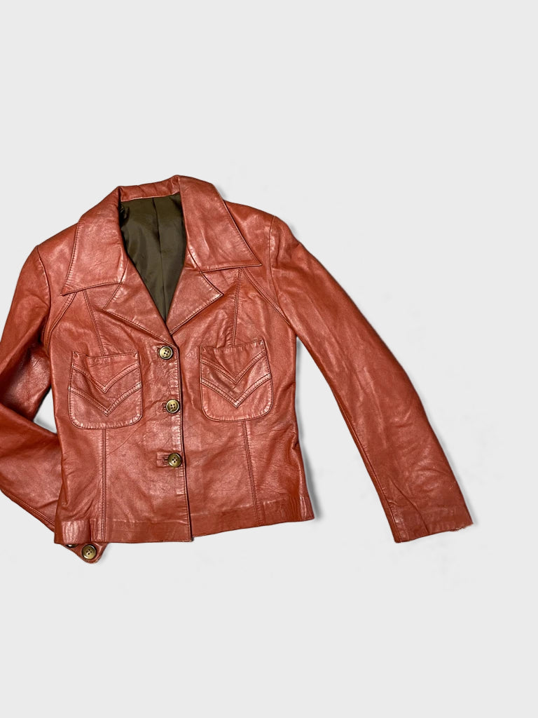 detail view, Carim Red Leather Jacket, vintage Y2K second hand piece