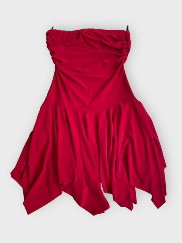 detail view, Sirens rouge motion – flowy asymmetric dress, vintage Y2K second hand piece, image 6