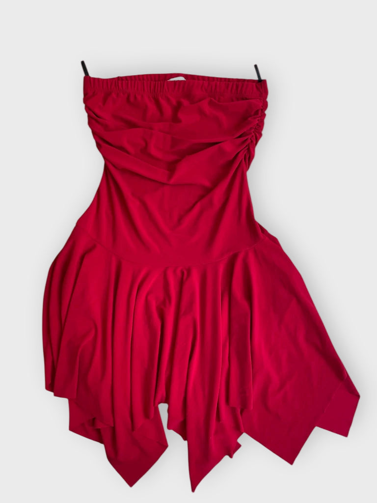 detail view, Sirens rouge motion – flowy asymmetric dress, vintage Y2K second hand piece