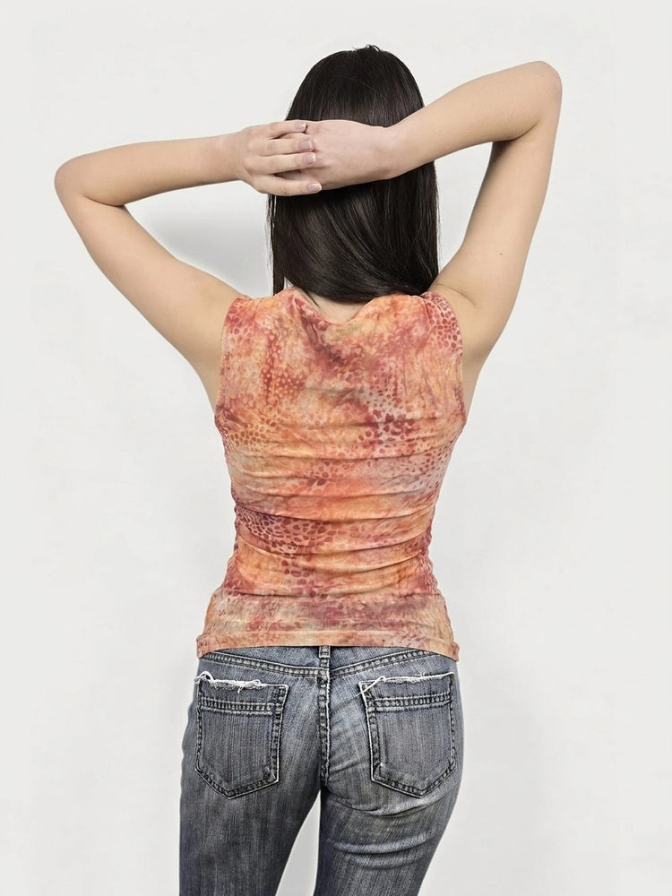 Rust Tie-Dye Ruched Top for Summer Vibes (L)