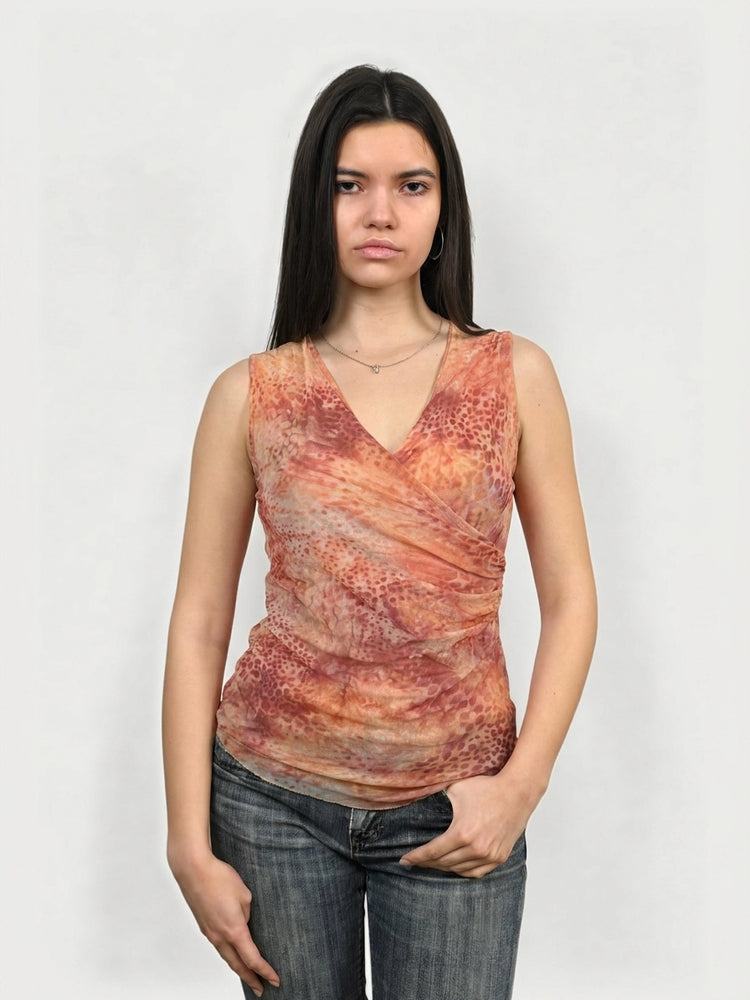Rust Tie-Dye Ruched Top for Summer Vibes (L)