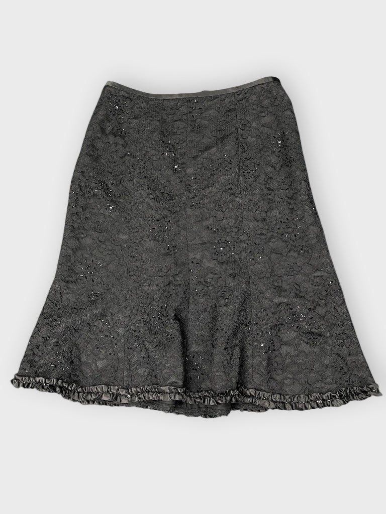 front view, Sandsra Darren Sandra Darren Classic Black Ruffle Skirt, vintage Y2K second hand piece