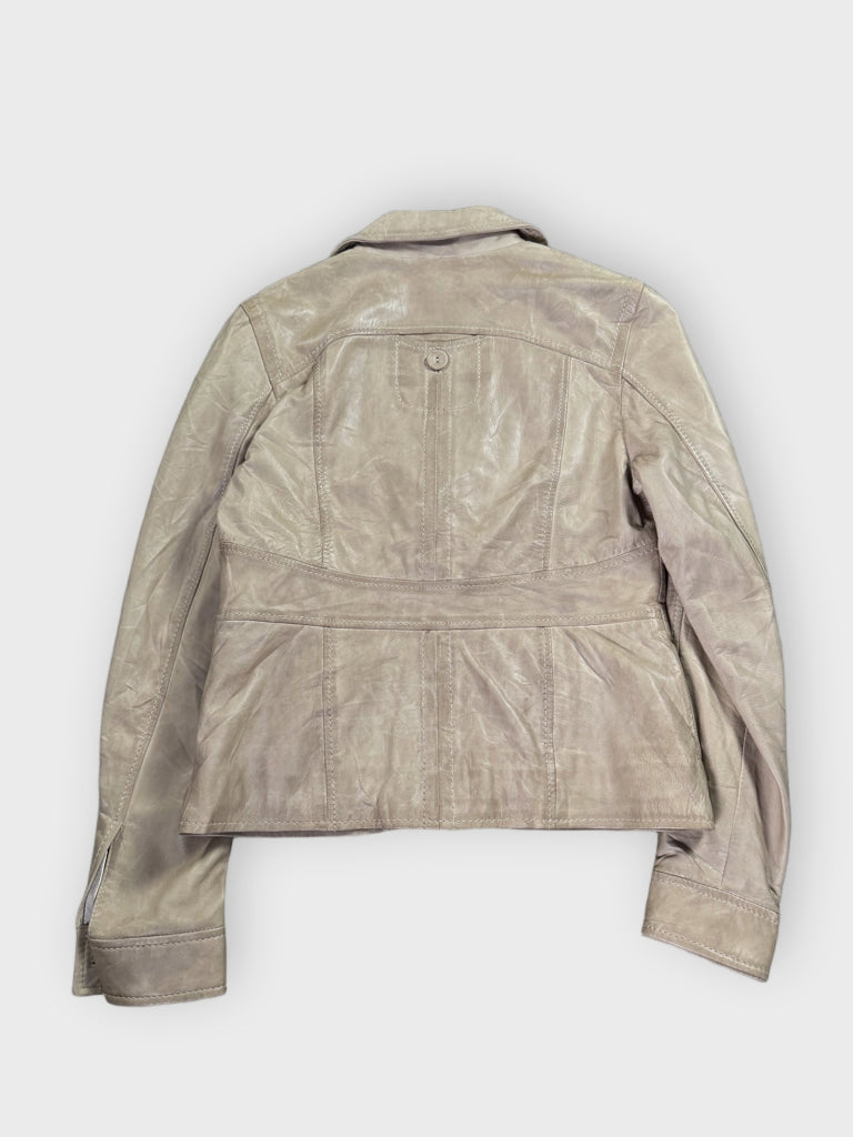 detail view, Selections Beige Genuine Leather Blazer Women, vintage Y2K second hand piece, image 4