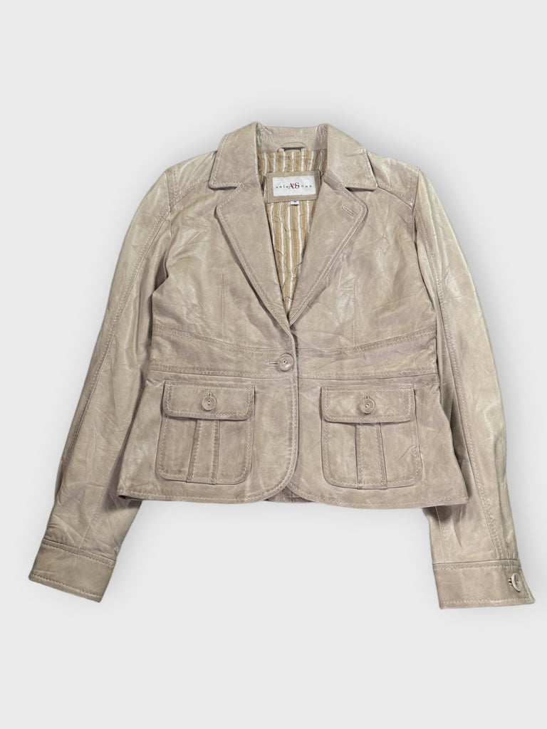detail view, Selections Beige Genuine Leather Blazer Women, vintage Y2K second hand piece