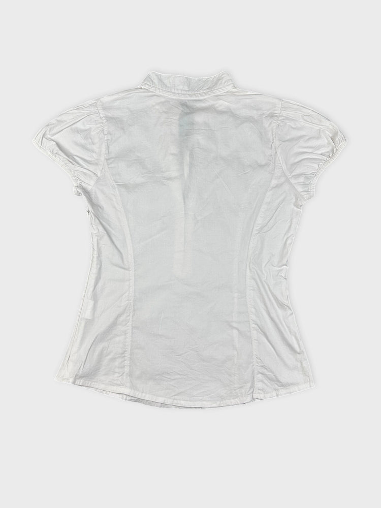 Chic White Blouse with Drawstring Detail (S)