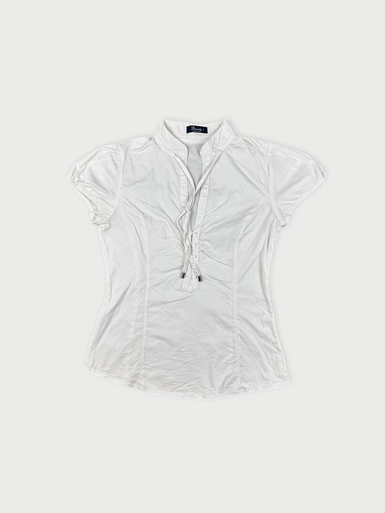 Chic White Blouse with Drawstring Detail (S)