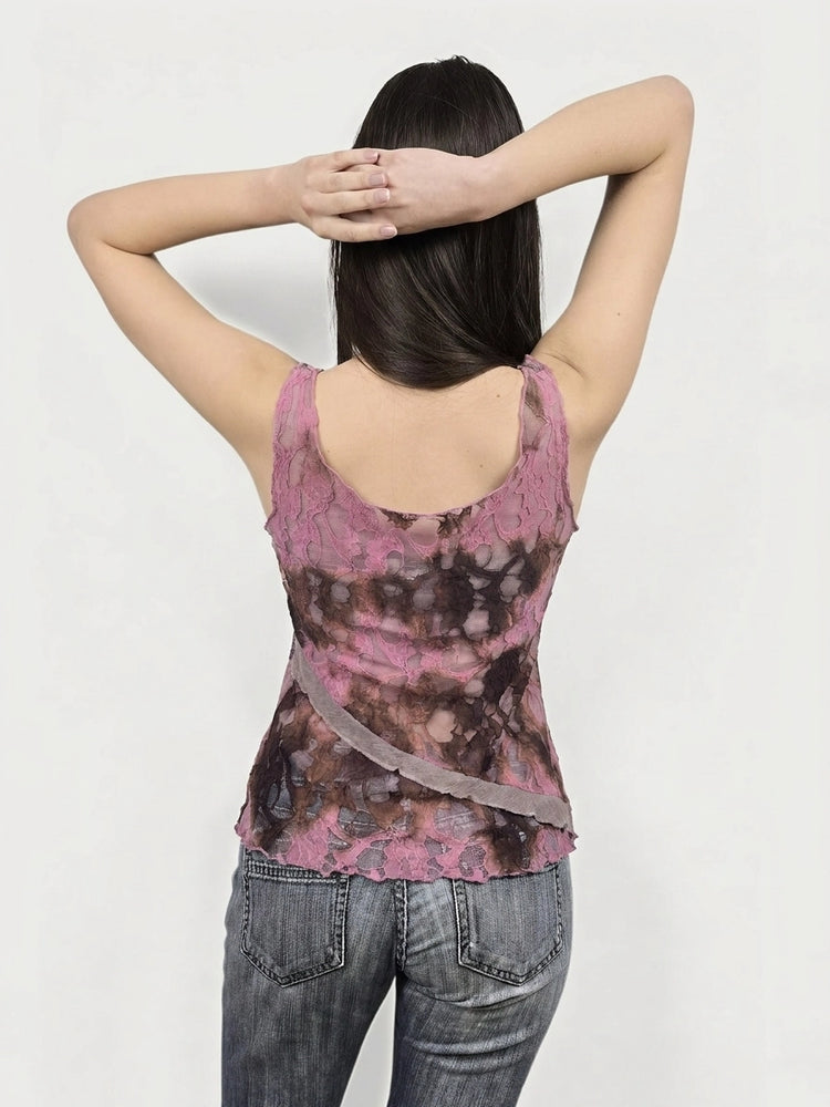 Silk Layered Tank Top with Elegant Color Mix (L)