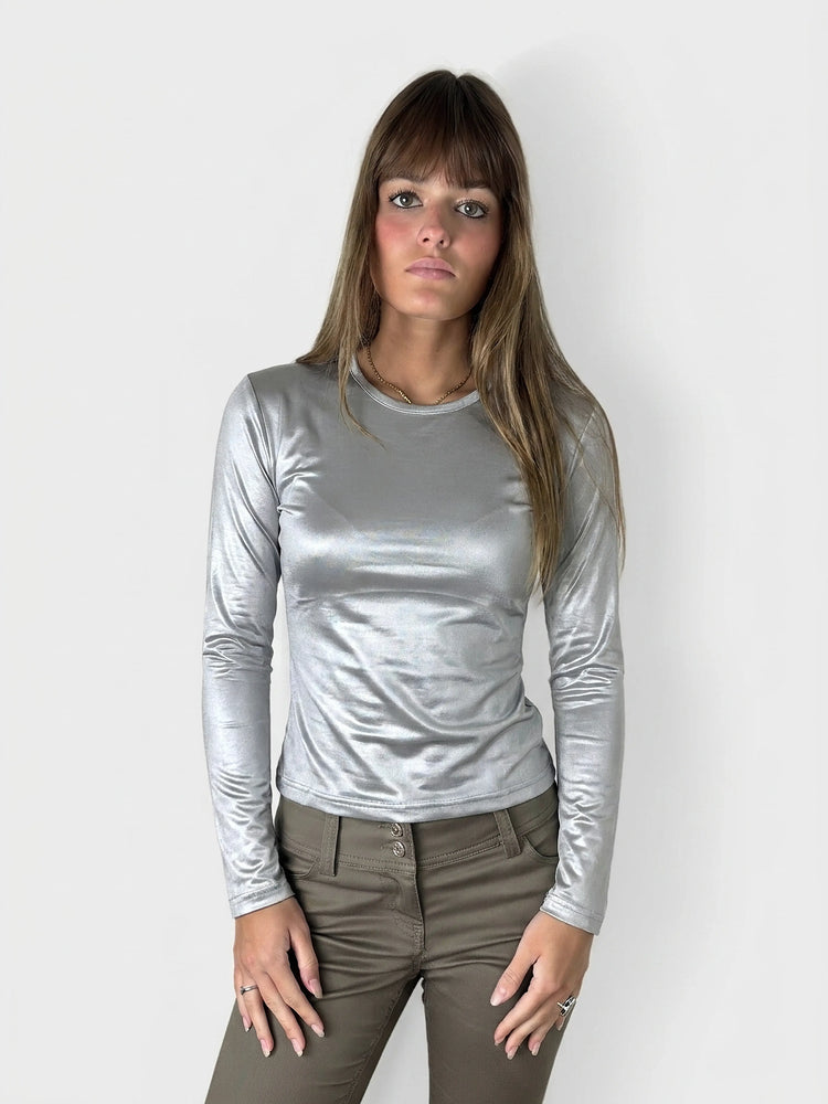 Silver Long Sleeve Body Top (M)