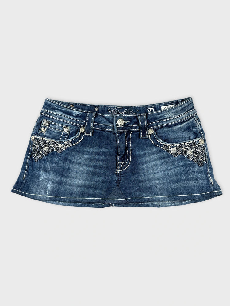 Embroidered Denim Skirt with Distressed Details (28)