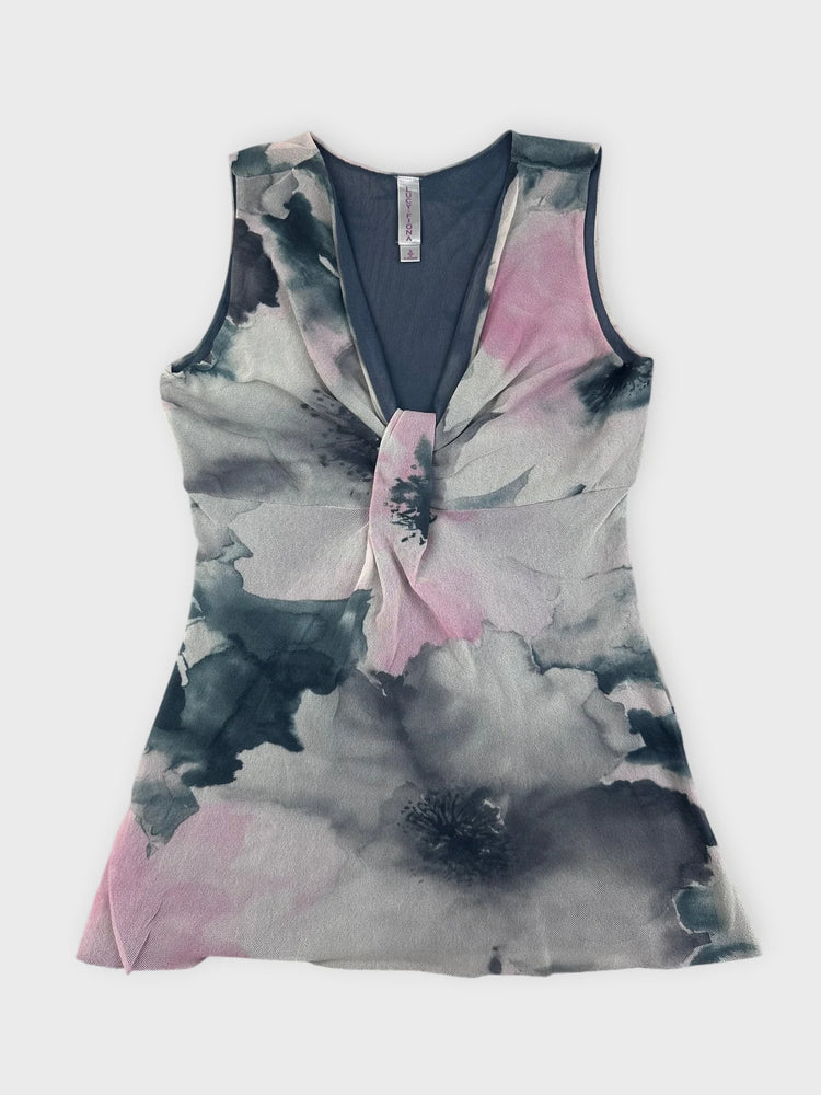 Floral Sleeveless Top with Deep V Neck (S)
