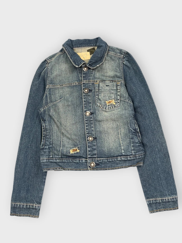 front view, Starz Distressed Zip Up Denim Jacket, vintage Y2K second hand piece