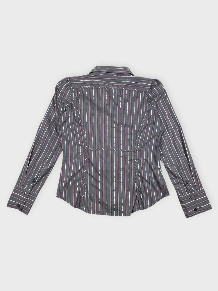 Elegant Striped Button-Up Shirt with Flair (S)
