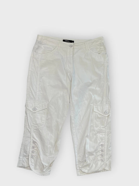 front view, Tribal White Buttoned Cargo Pants, vintage Y2K second hand piece