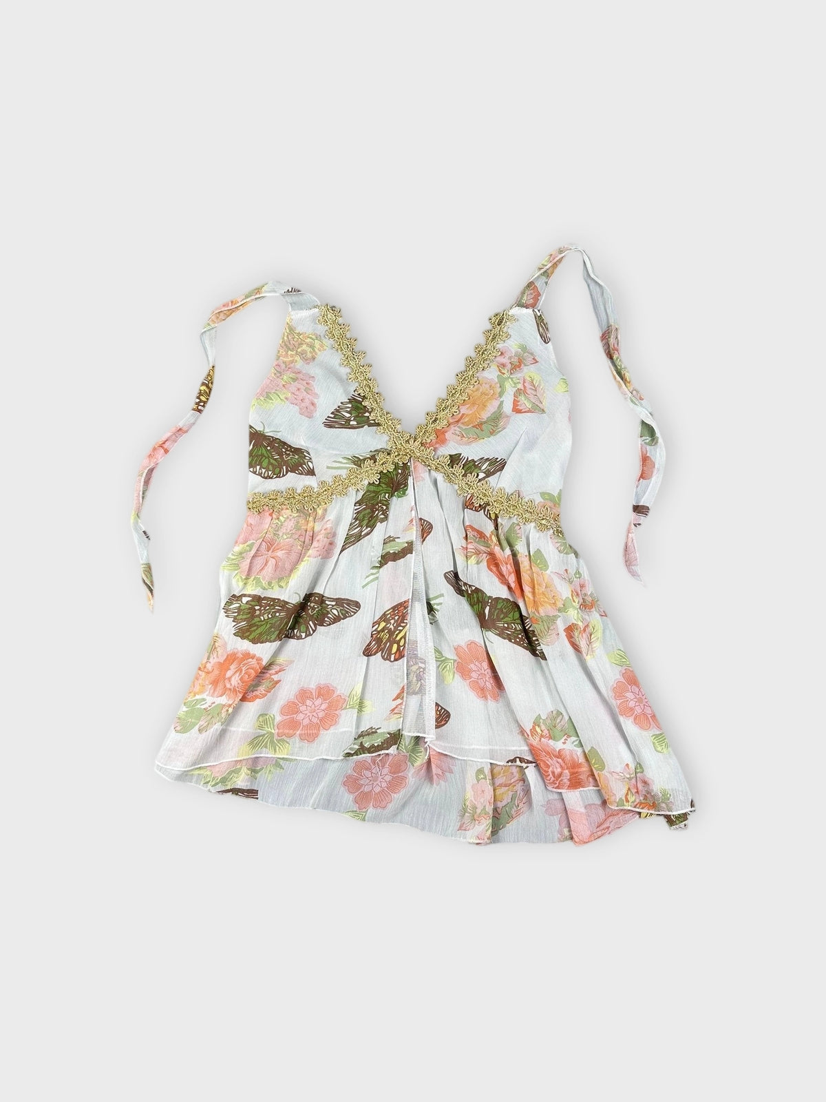 Floral Butterfly Cami with Lace Trim (S)