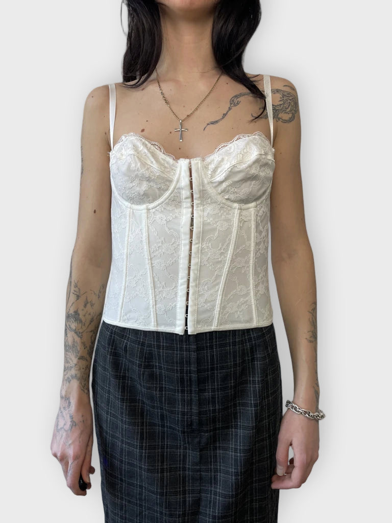 front view, White Corset Opened on the Back, vintage Y2K second hand piece