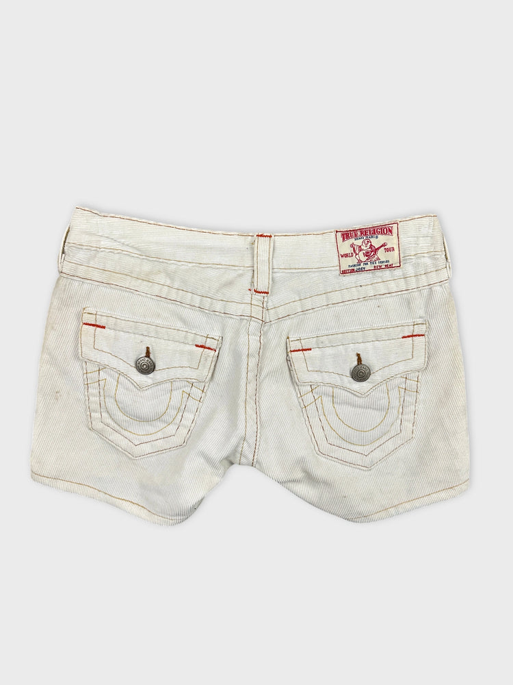 Edgy White Denim Shorts with Unique Stitching (W28 / M)