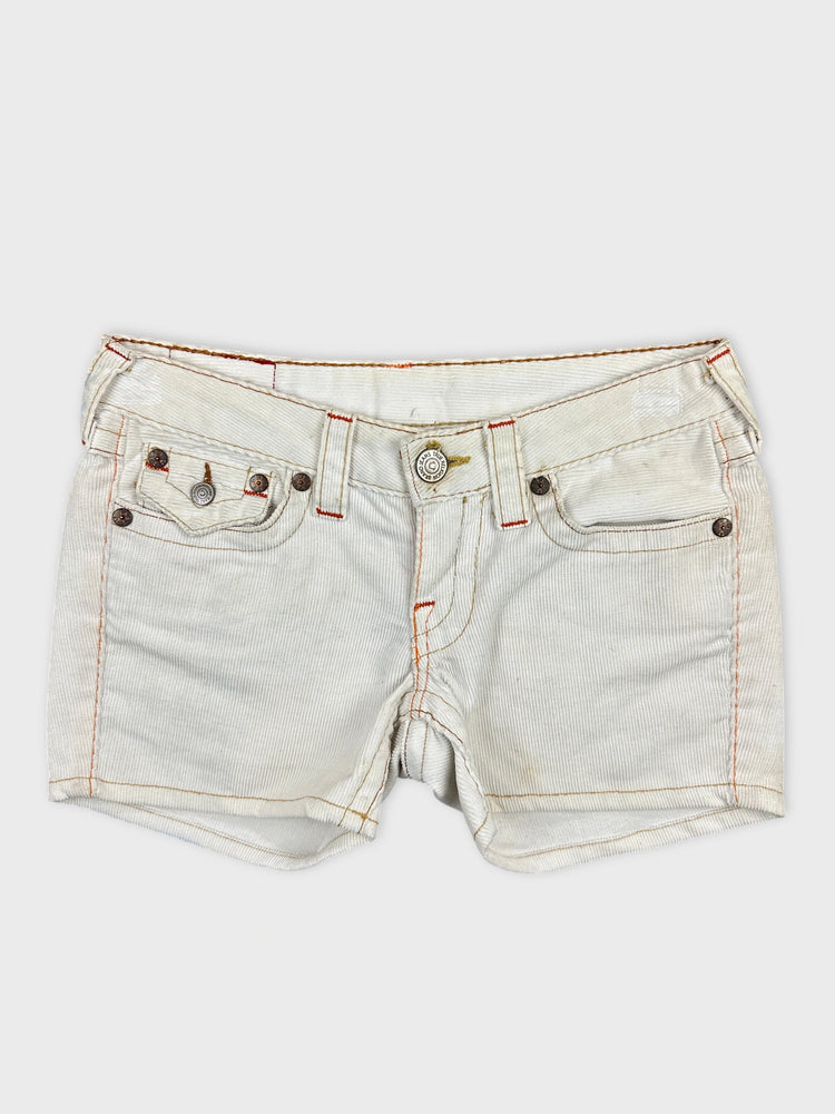 Edgy White Denim Shorts with Unique Stitching (W28 / M)