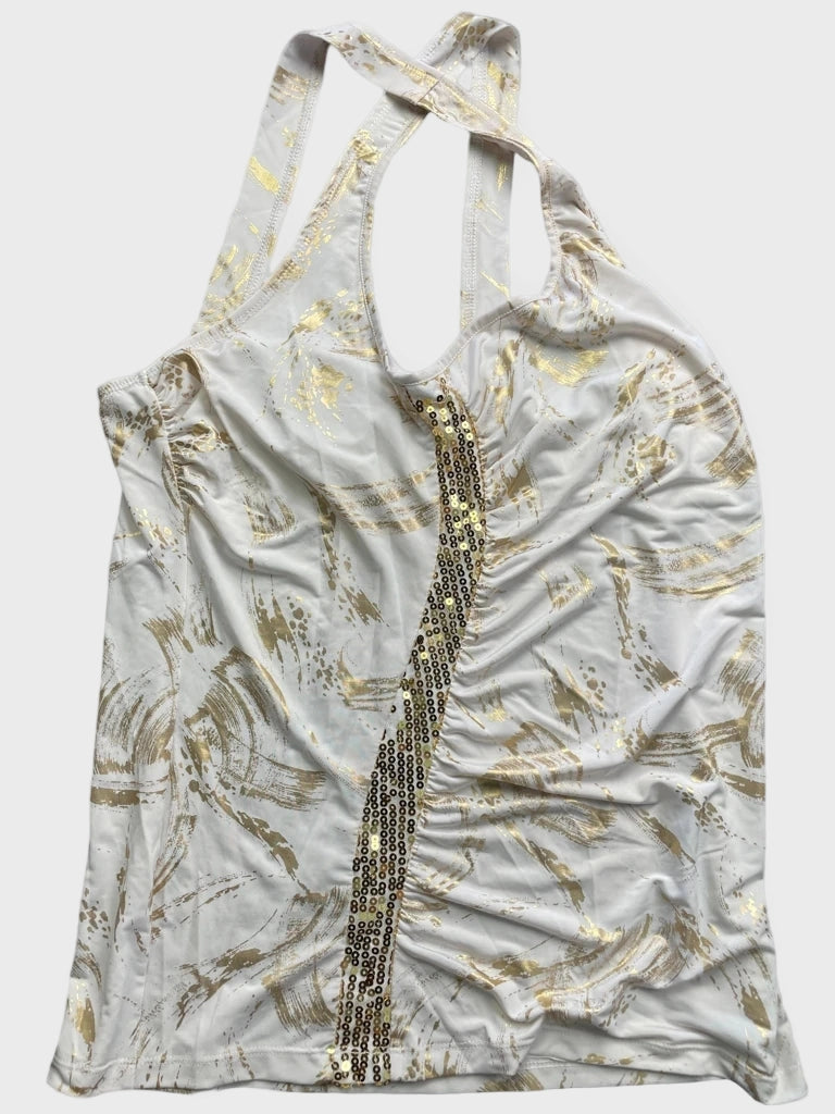 front view, Jots White Gold Sequin Detail Racerback Top, vintage Y2K second hand piece