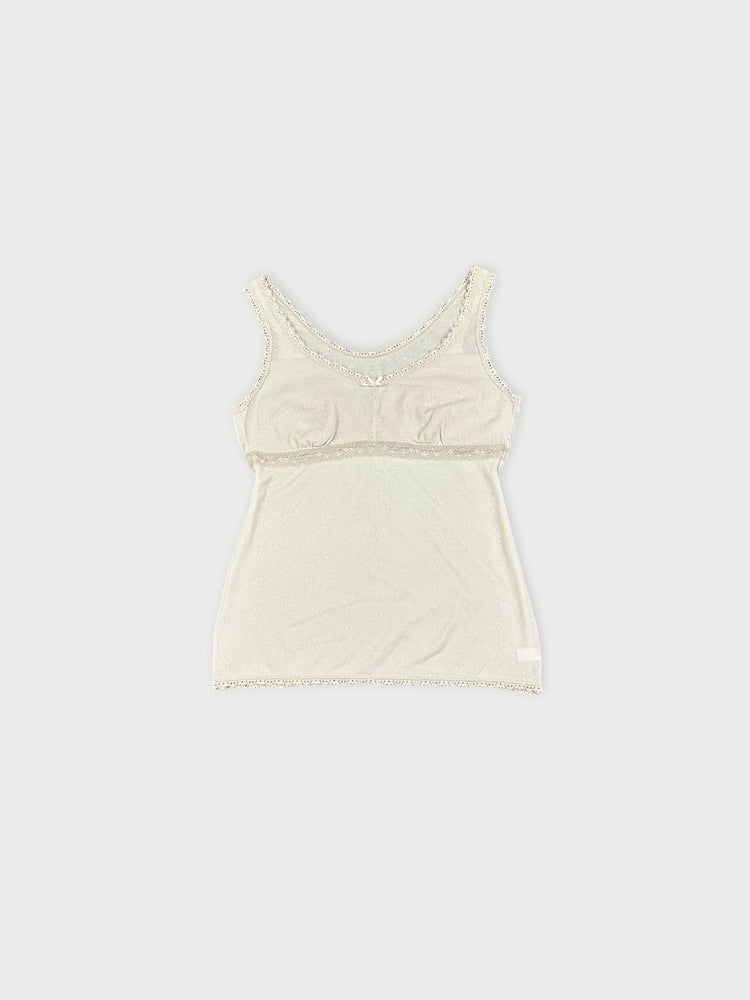 Lace-Trimmed Cotton Tank Top (S)