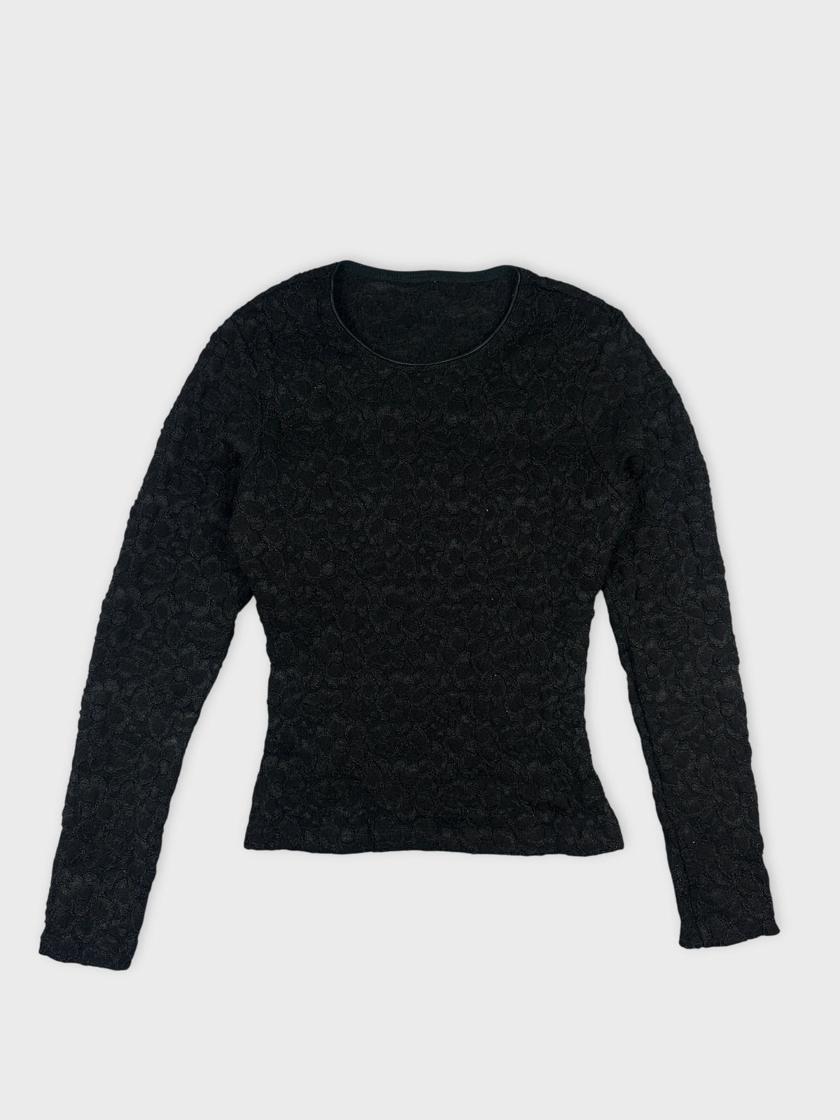 Black body shirt with floral lace pattern front view