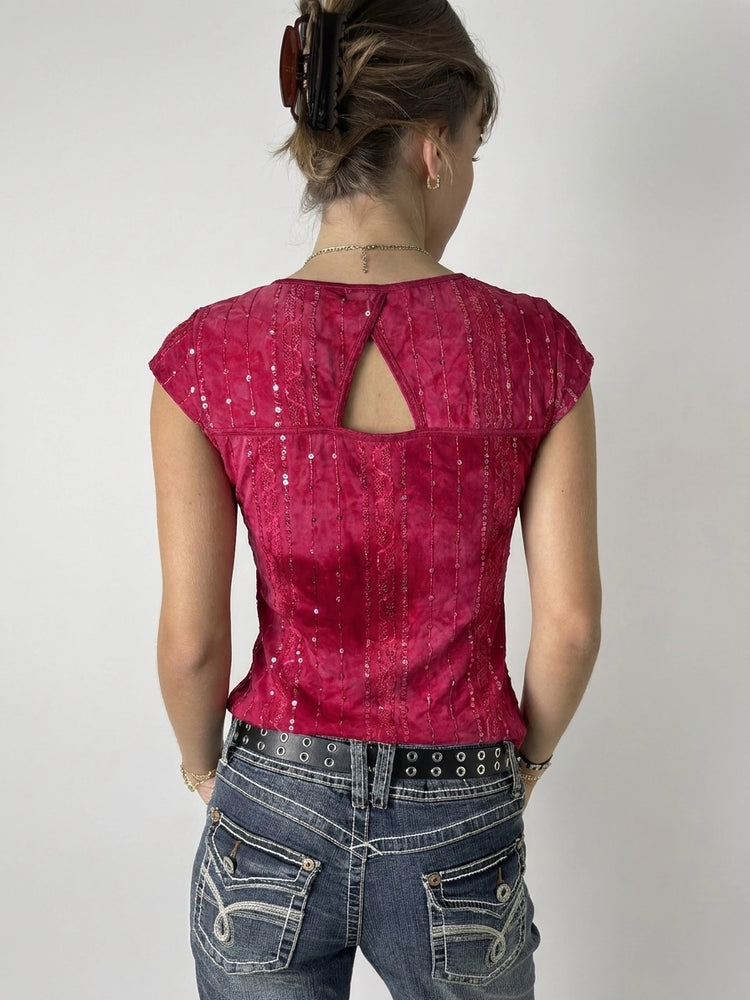 Crimson Body Top with Shimmering Texture (S)