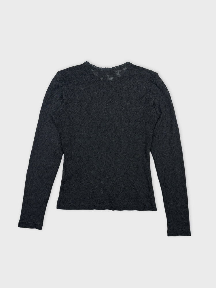 Black Lace Body Shirt with Sheer Details (S)