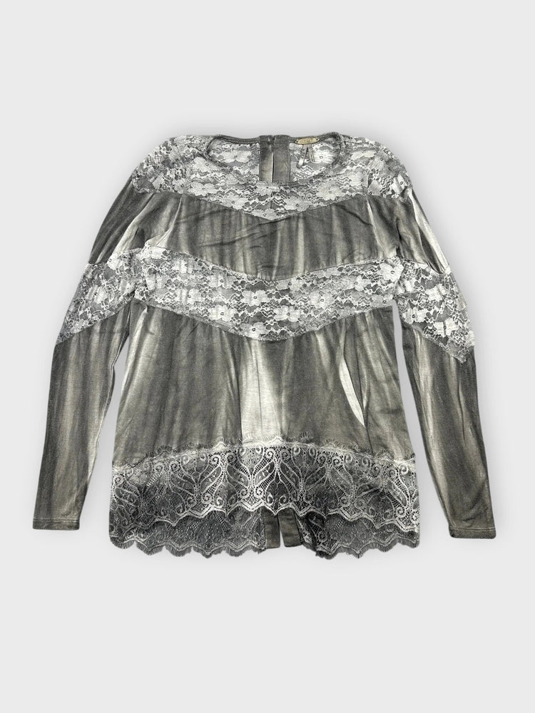 Shimmery Silver Lace Overlay Top (XS)
