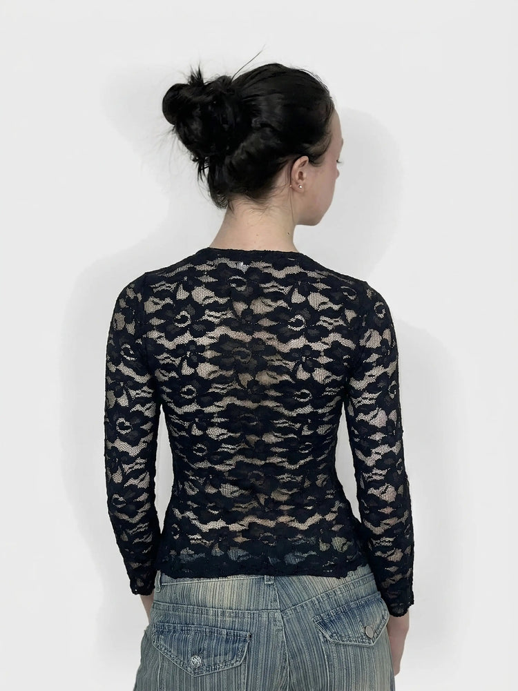 Navy Lace Body Shirt with V-Neck (XS)