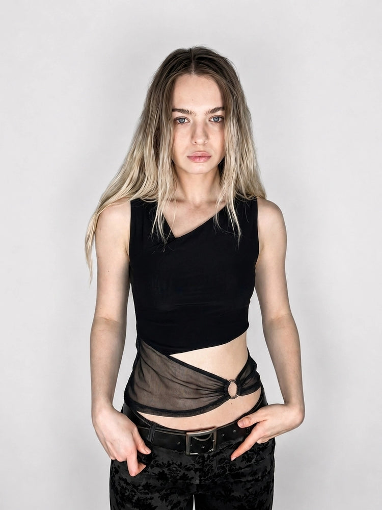 Black Sheer Side Knot Top (S)