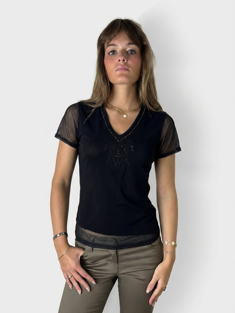 Black Sheer Body Shirt with Detailing (M)