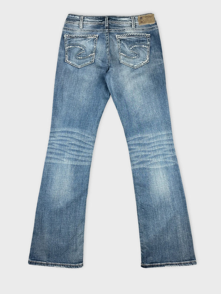 Faded Blue Flared Jeans with Stylish Stitching (W31 / L)