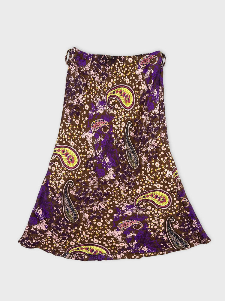 Brown Floral Maxi Skirt with Paisley Print (W28 / M)