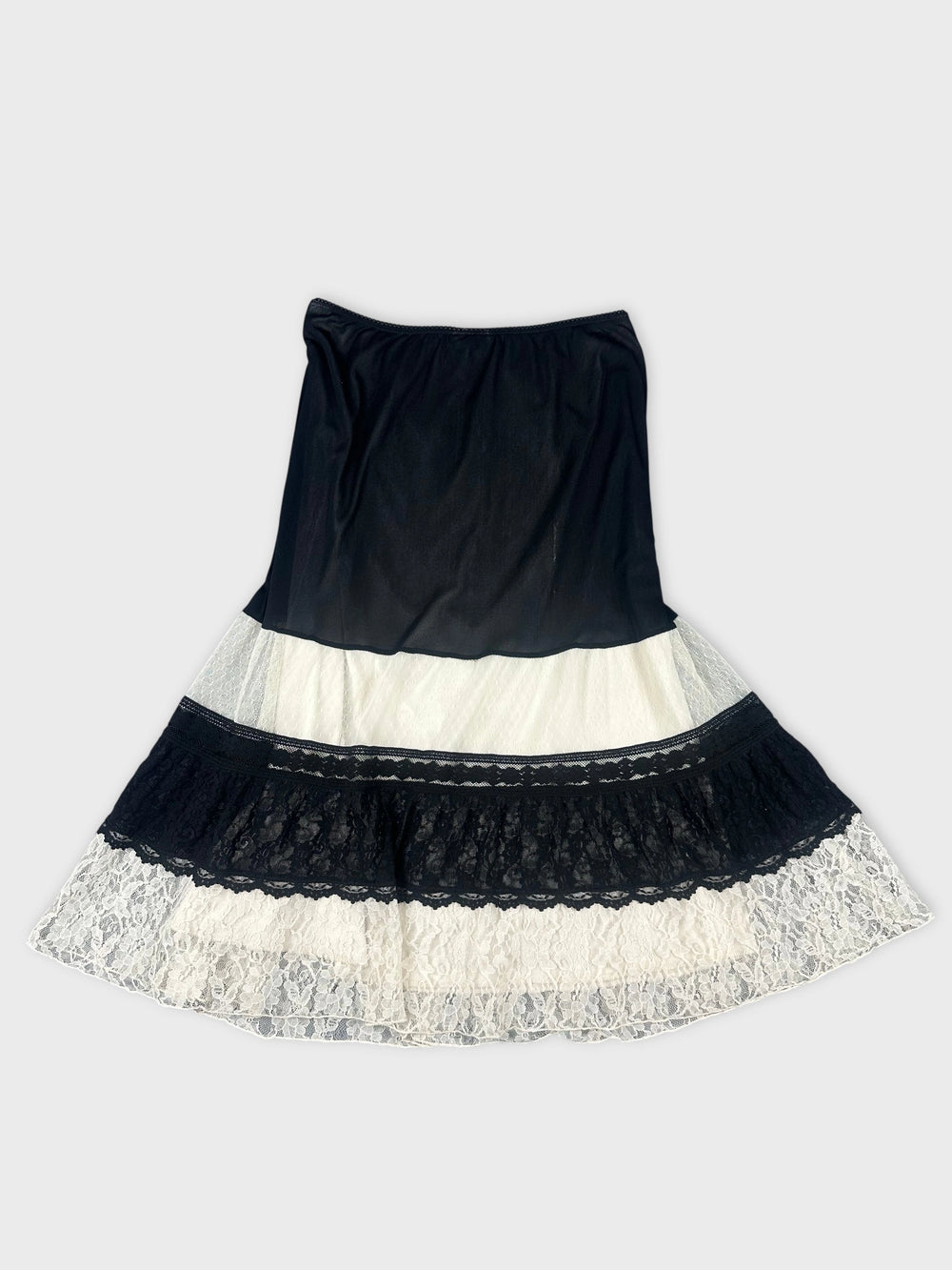 Black and white vintage skirt with lace trim front view