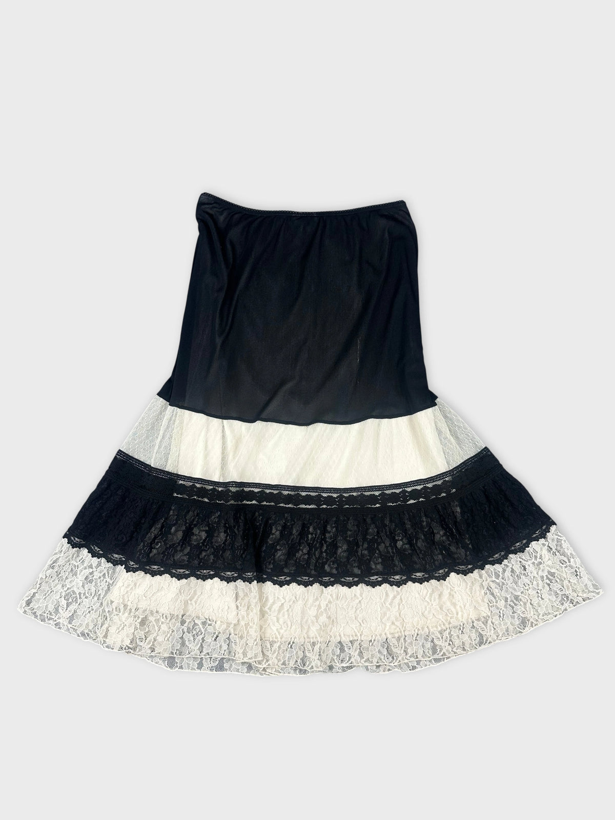 Black and white vintage skirt with lace trim front view