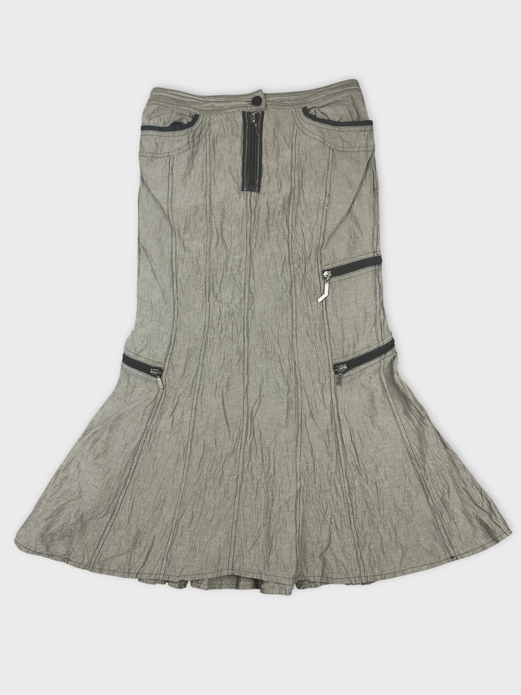 Edgy Grey Zip Front Skirt with Side Pockets (W31 / L)