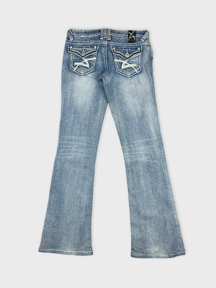 Flared Denim Jeans with Distressed Details (W28 / M)