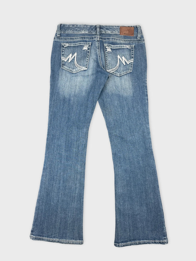 Classic Flared Denim Jeans with Distressed Detail (W30 / L)