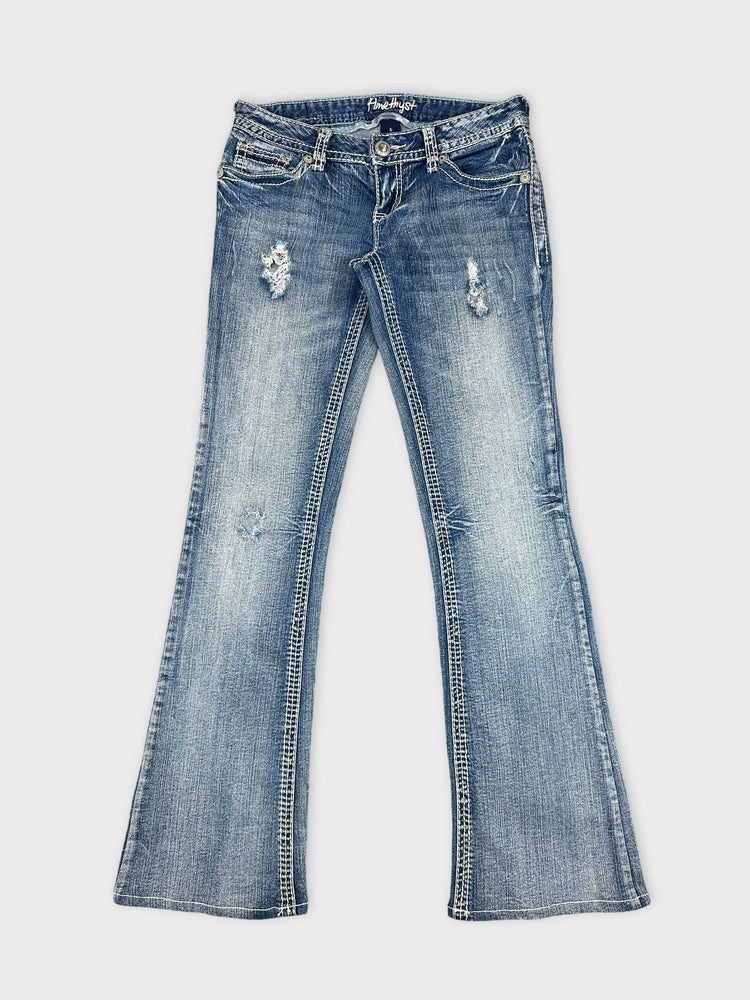 Flared Denim Jeans with Distressed Details (W28 / M)
