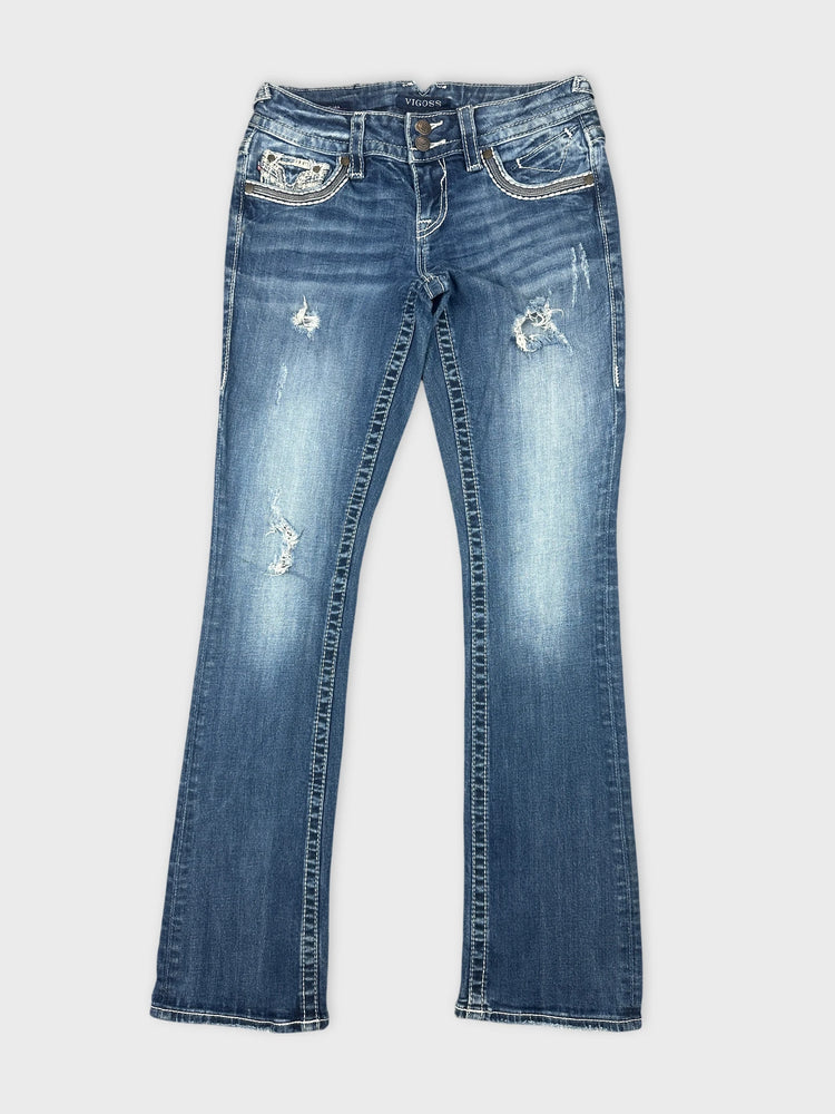 Distressed Denim Jeans with Flare Leg (W28 / M)