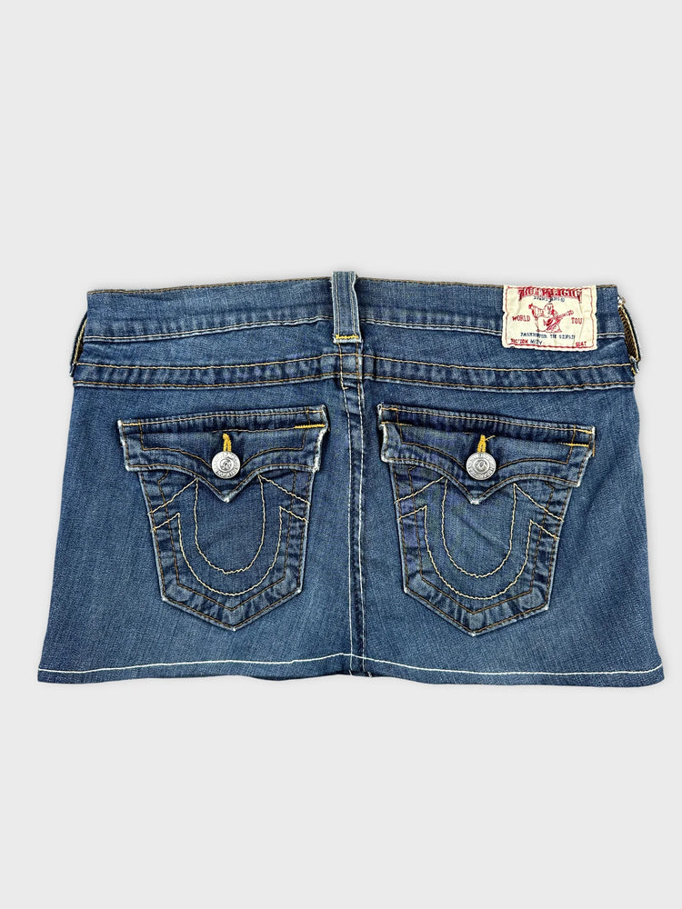 Navy Lace-Up Denim Top with Flared Sleeves (S)