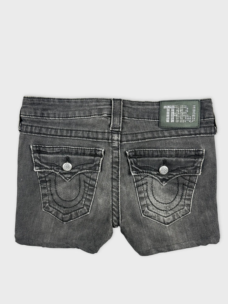 True Religion Edgy Black Denim Shorts with Vintage Vibe (W26 / S)